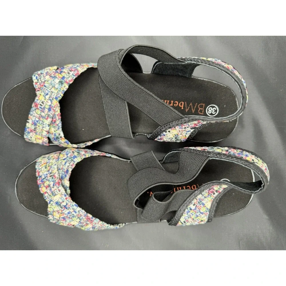 Bernie Mev Hallie Black Multicolor Wedge Open Toe Sandals Womens Size 38 US 7-8